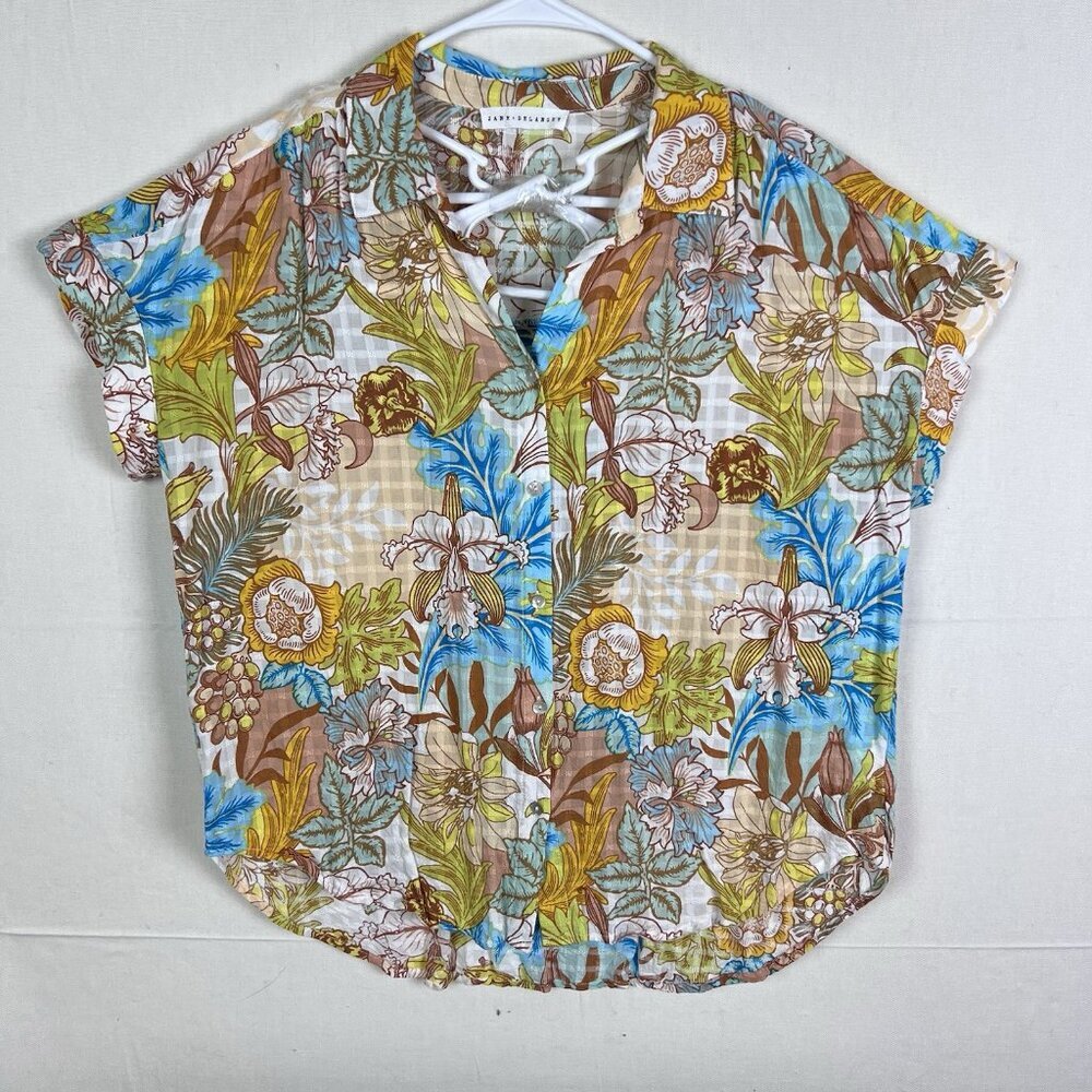 Jane + Delancey Women Button Shirt Blouse Top Floral Hawaiian 100% Rayon